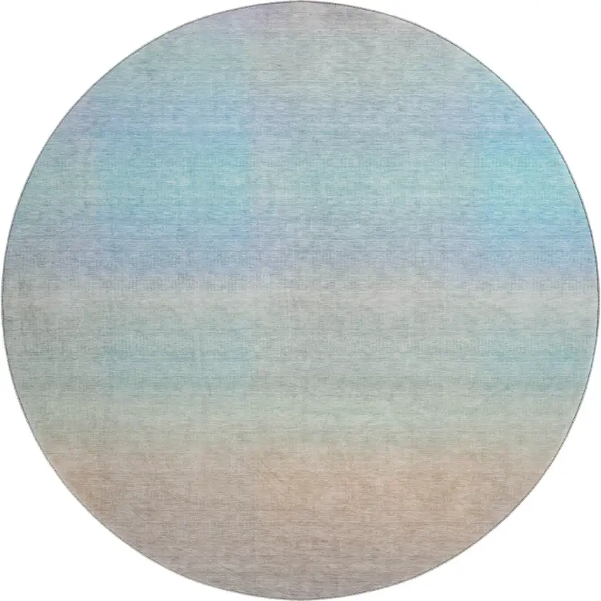 8' Sky Blue Peach And Lilac Striped Washable Round Rug With UV Protection Photo 1
