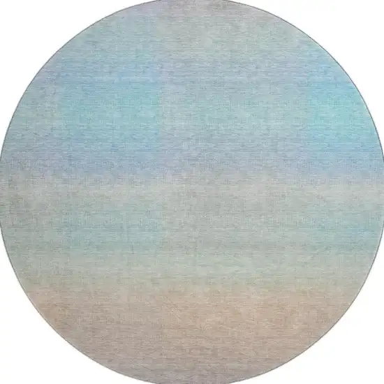 8' Sky Blue Peach And Lilac Striped Washable Round Rug With UV Protection Photo 2