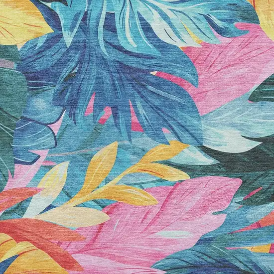 8' Sky Blue Pink And Gold Floral Washable Area Rug With UV Protection Photo 2