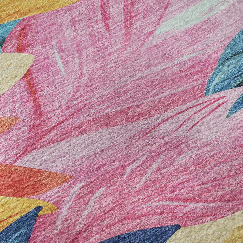8' Sky Blue Pink And Gold Floral Washable Area Rug With UV Protection Photo 9