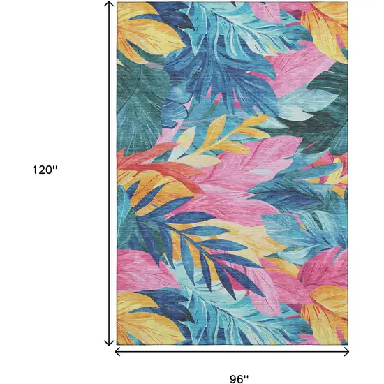 8' Sky Blue Pink And Gold Floral Washable Area Rug With UV Protection Photo 6