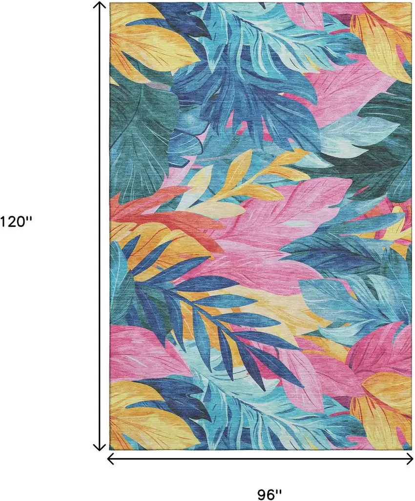 8' Sky Blue Pink And Gold Floral Washable Area Rug With UV Protection Photo 6