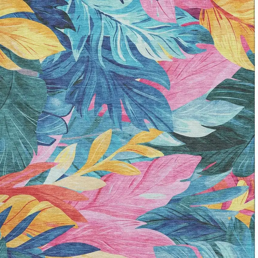 8' Sky Blue Pink And Gold Floral Washable Area Rug With UV Protection Photo 3