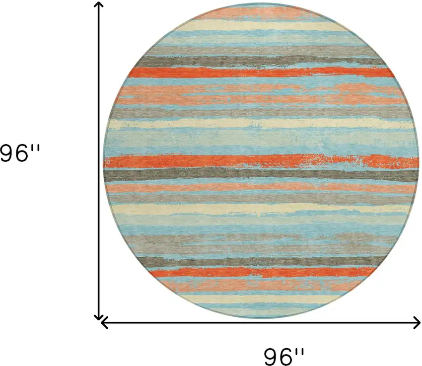 8' Sky Blue Pink And Gray Round Striped Washable Indoor Outdoor Area Rug Photo 3