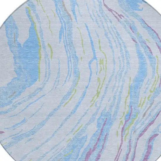 8' Sky Blue Purple And Green Round Abstract Washable Indoor Outdoor Area Rug Photo 5