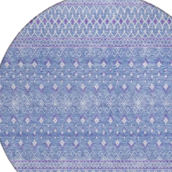 8' Sky Blue Purple And Ivory Round Tribal Washable Indoor Outdoor Area Rug Photo 4