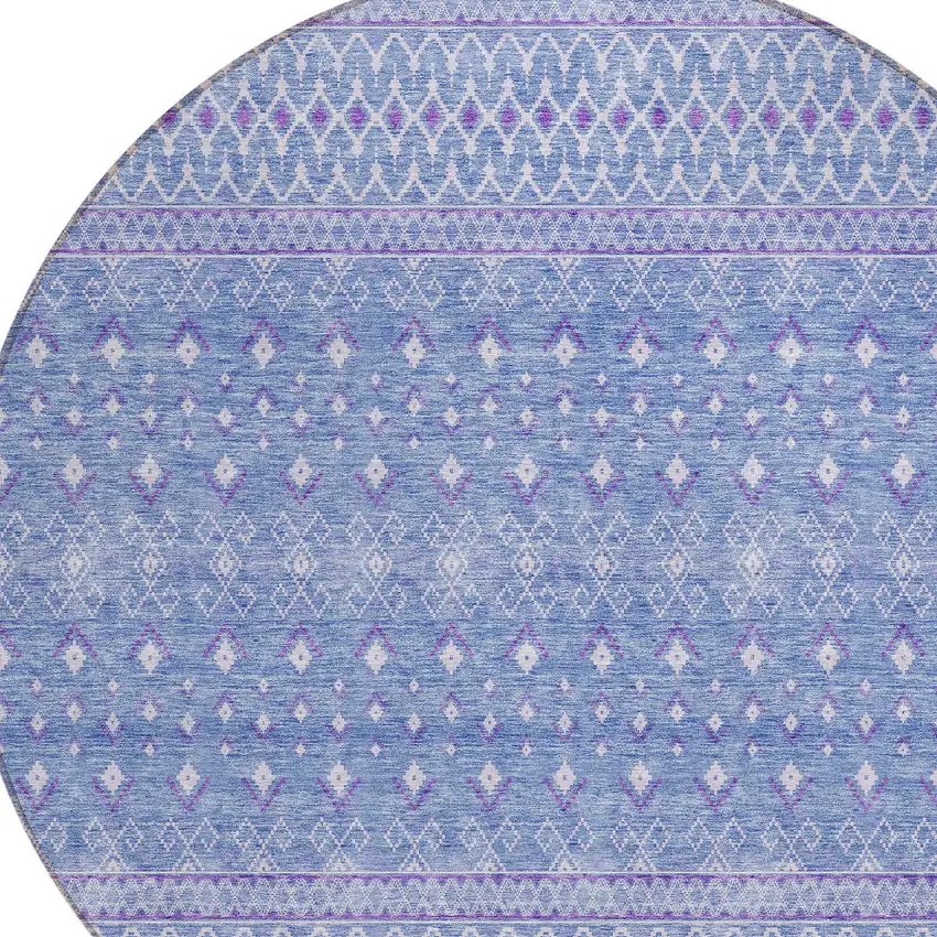 8' Sky Blue Purple And Ivory Round Tribal Washable Indoor Outdoor Area Rug Photo 4