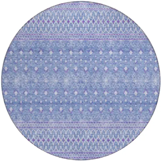 8' Sky Blue Purple And Ivory Round Tribal Washable Indoor Outdoor Area Rug Photo 1