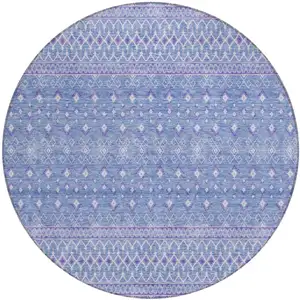 Photo of 8' Sky Blue Purple And Ivory Round Tribal Washable Indoor Outdoor Area Rug