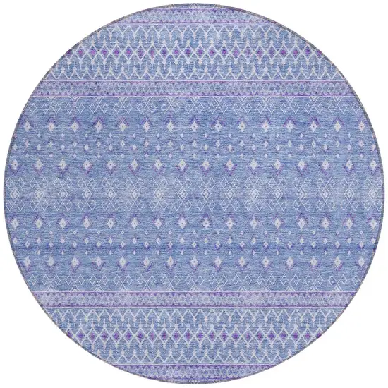 8' Sky Blue Purple And Ivory Round Tribal Washable Indoor Outdoor Area Rug Photo 5