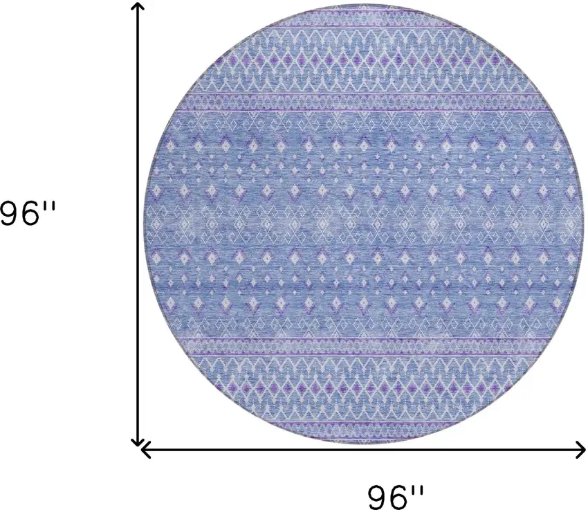 8' Sky Blue Purple And Ivory Round Tribal Washable Indoor Outdoor Area Rug Photo 3