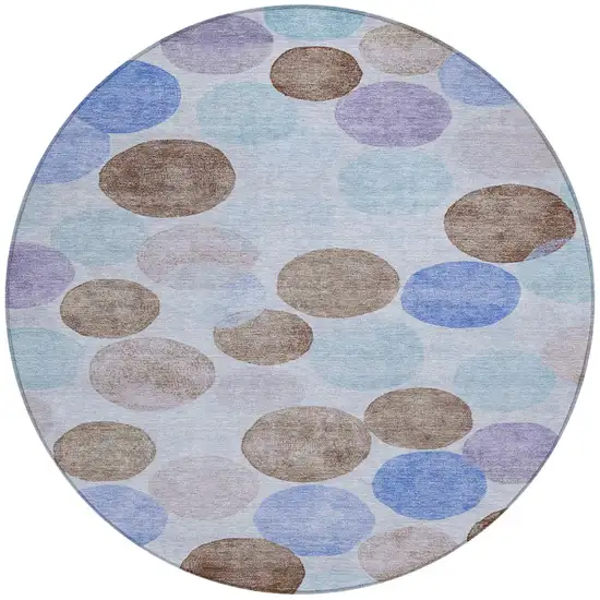 8' Sky Blue Purple And Taupe Round Geometric Washable Indoor Outdoor Area Rug Photo 3