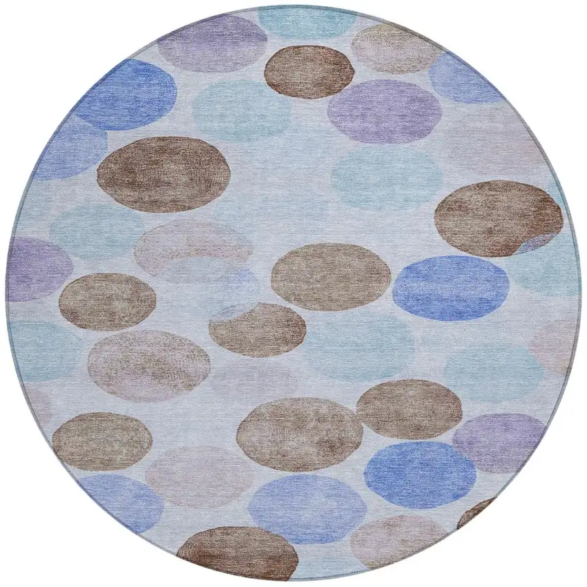 8' Sky Blue Purple And Taupe Round Geometric Washable Indoor Outdoor Area Rug Photo 3