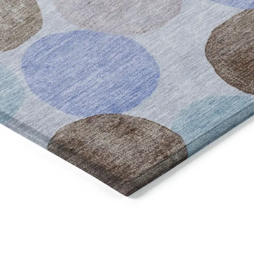 8' Sky Blue Purple And Taupe Round Geometric Washable Indoor Outdoor Area Rug Photo 8