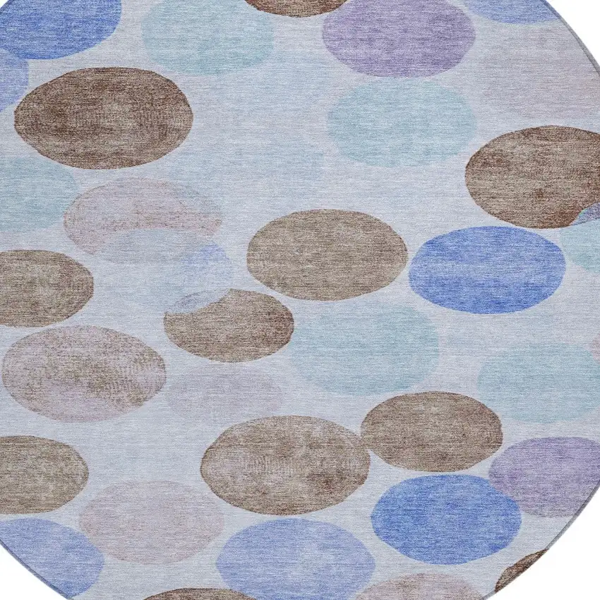 8' Sky Blue Purple And Taupe Round Geometric Washable Indoor Outdoor Area Rug Photo 7