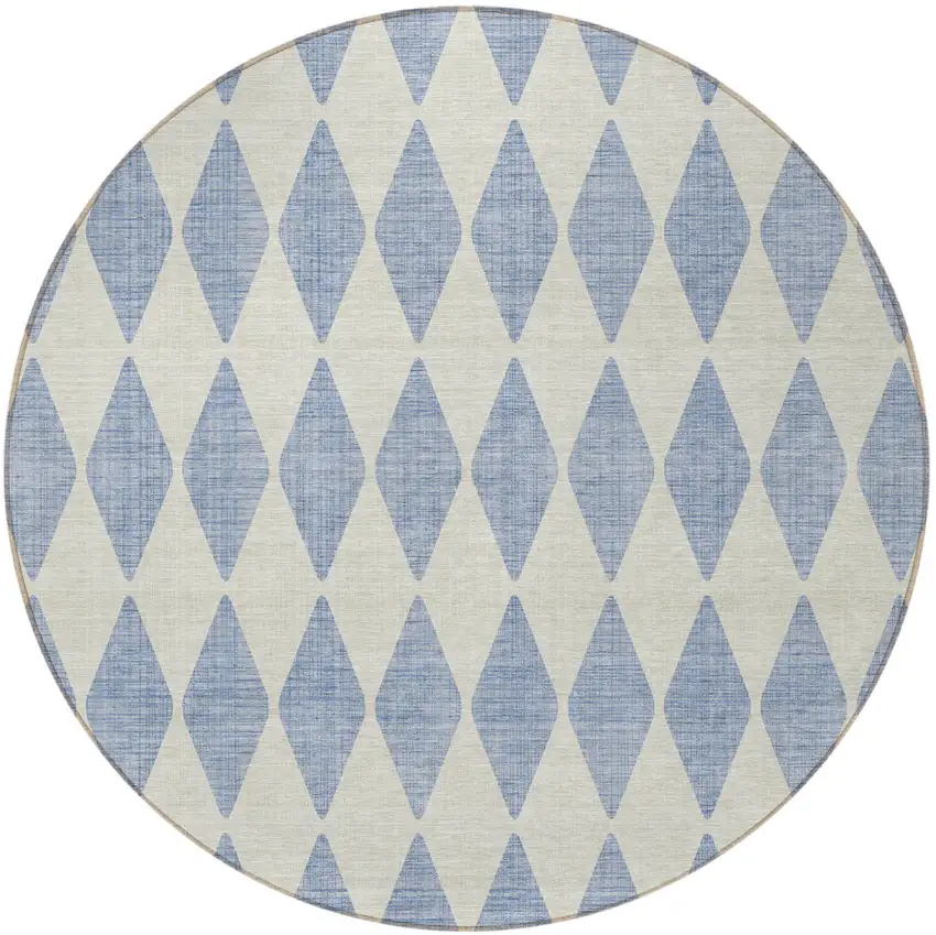 8' Sky Blue Round Geometric Washable Indoor Outdoor Area Rug Photo 4