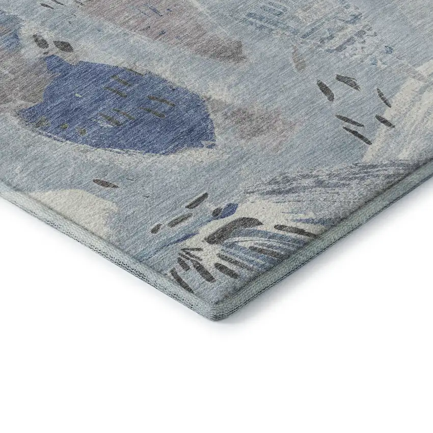 8' Sky Blue Taupe And Ivory Geometric Washable Area Rug With UV Protection Photo 7