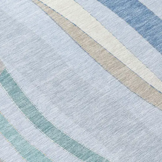 8' Sky Blue Taupe And Ivory Round Striped Washable Indoor Outdoor Area Rug Photo 9