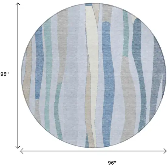 8' Sky Blue Taupe And Ivory Round Striped Washable Indoor Outdoor Area Rug Photo 8