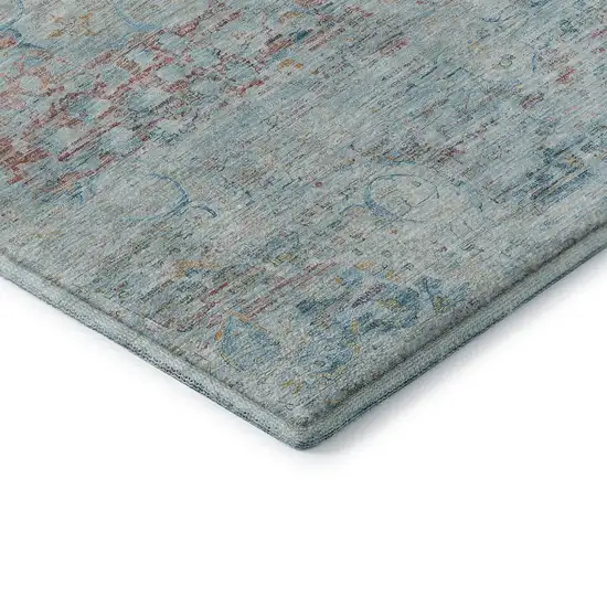 8' Sky Blue Teal And Blush Floral Medallion Washable Round Rug With UV Protection Photo 6