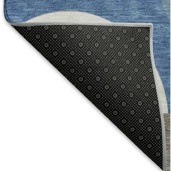 8' Sky Blue Teal And Ivory Geometric Washable Round Rug With UV Protection Photo 5