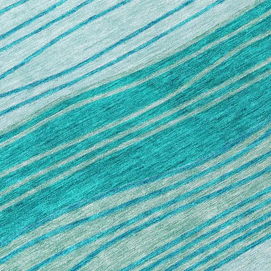 8' Sky Blue Teal Blue And Aqua Round Striped Washable Indoor Outdoor Area Rug Photo 8