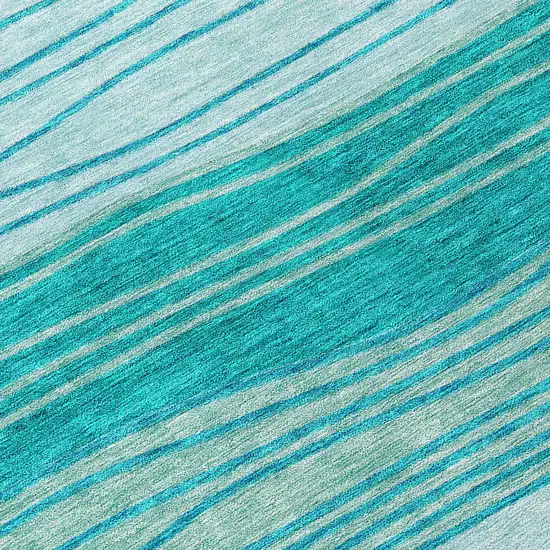 8' Sky Blue Teal Blue And Aqua Round Striped Washable Indoor Outdoor Area Rug Photo 8
