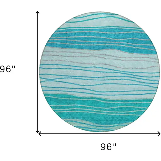8' Sky Blue Teal Blue And Aqua Round Striped Washable Indoor Outdoor Area Rug Photo 8