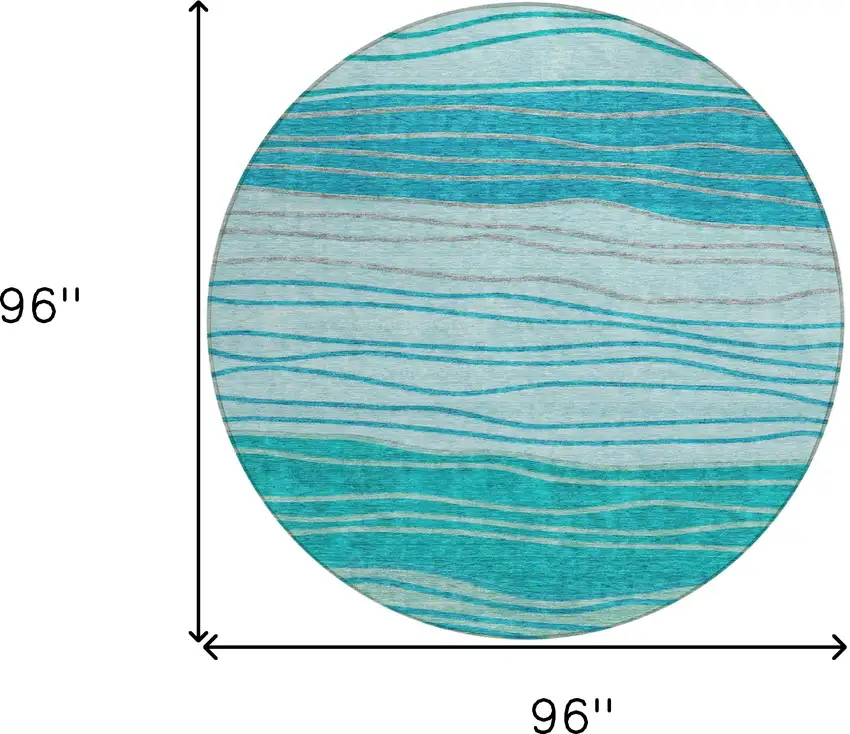 8' Sky Blue Teal Blue And Aqua Round Striped Washable Indoor Outdoor Area Rug Photo 8