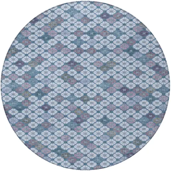 8' Sky Blue Teal Blue And Lavender Round Geometric Washable Indoor Outdoor Area Rug Photo 3