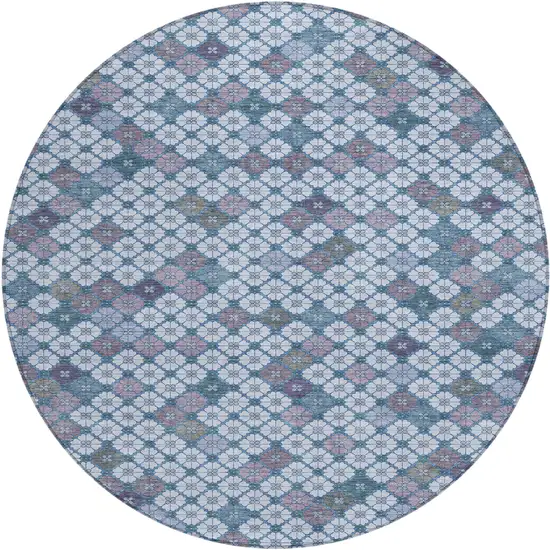 8' Sky Blue Teal Blue And Lavender Round Geometric Washable Indoor Outdoor Area Rug Photo 1