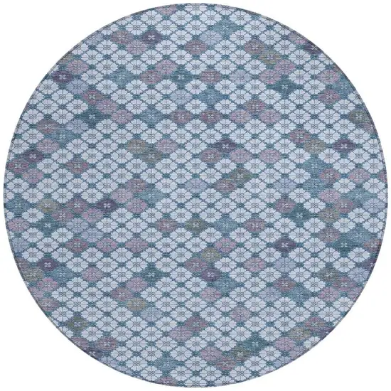 8' Sky Blue Teal Blue And Lavender Round Geometric Washable Indoor Outdoor Area Rug Photo 4