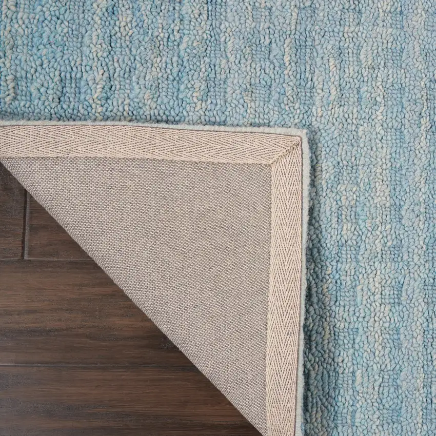 8' Sky Blue Wool Runner Rug Photo 9