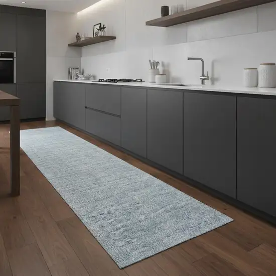 8' Sky Blue Wool Runner Rug Photo 1