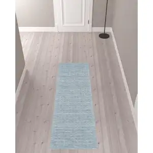 Photo of 8' Sky Blue Wool Runner Rug