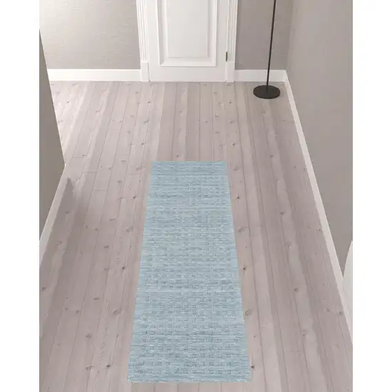 8' Sky Blue Wool Runner Rug Photo 1