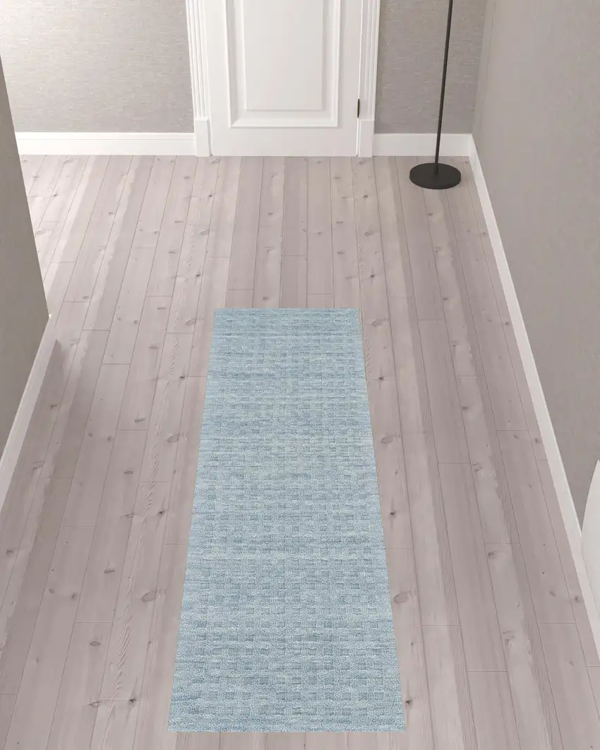 8' Sky Blue Wool Runner Rug Photo 1