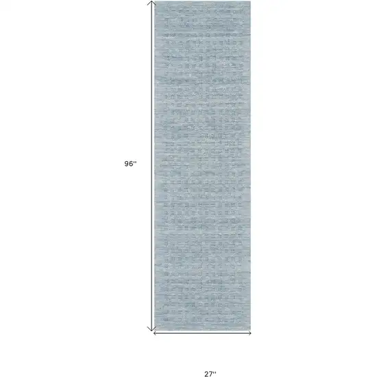 8' Sky Blue Wool Runner Rug Photo 3