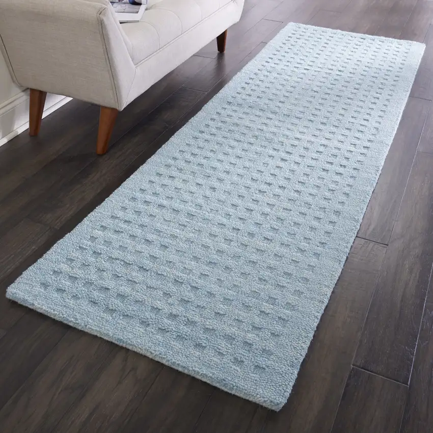 8' Sky Blue Wool Runner Rug Photo 5