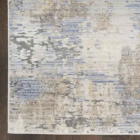 12' Slate Blue Abstract Runner Rug With Fringe Photo 9