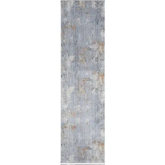 12' Slate Blue Abstract Runner Rug With Fringe Photo 2