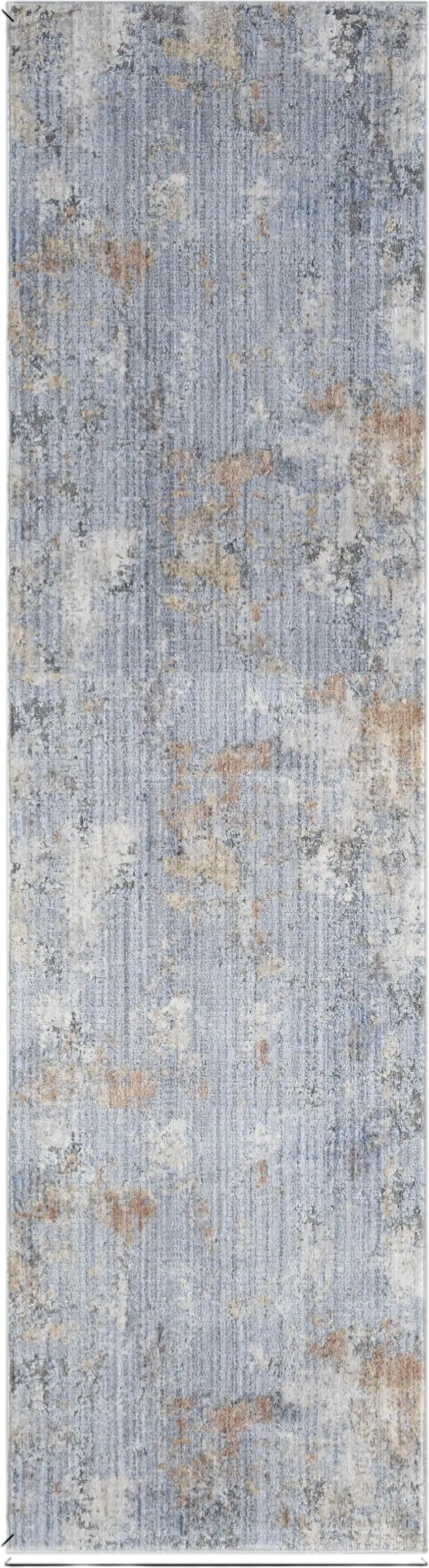 12' Slate Blue Abstract Runner Rug With Fringe Photo 2