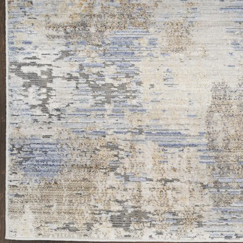 12' Slate Blue Abstract Runner Rug With Fringe Photo 6