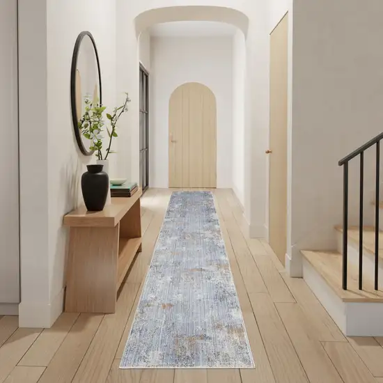 12' Slate Blue Abstract Runner Rug With Fringe Photo 5