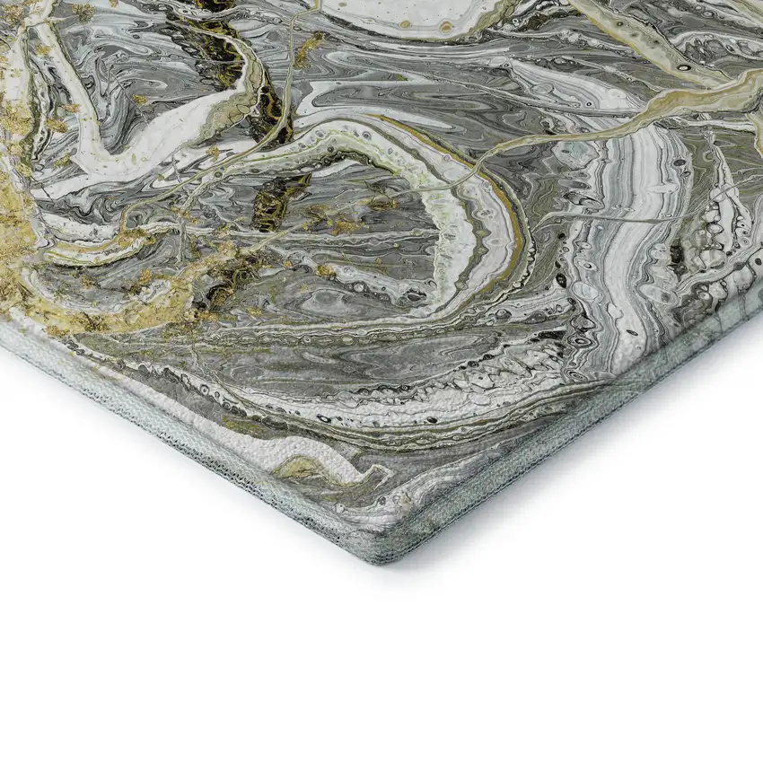 8' Slate Gray And Gold Round Abstract Washable Indoor Outdoor Area Rug Photo 5