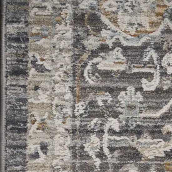 10' Slate Gray Brown And Ivory Floral Distressed Runner Rug With Fringe Photo 6