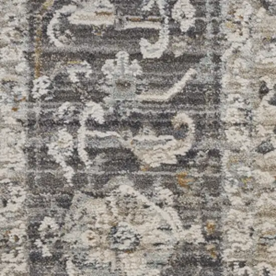 10' Slate Gray Brown And Ivory Floral Distressed Runner Rug With Fringe Photo 8