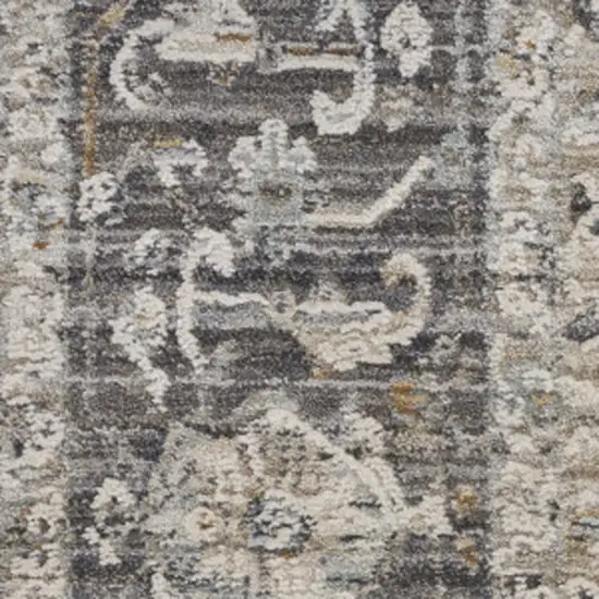 12' Slate Gray Brown And Ivory Floral Distressed Runner Rug With Fringe Photo 5