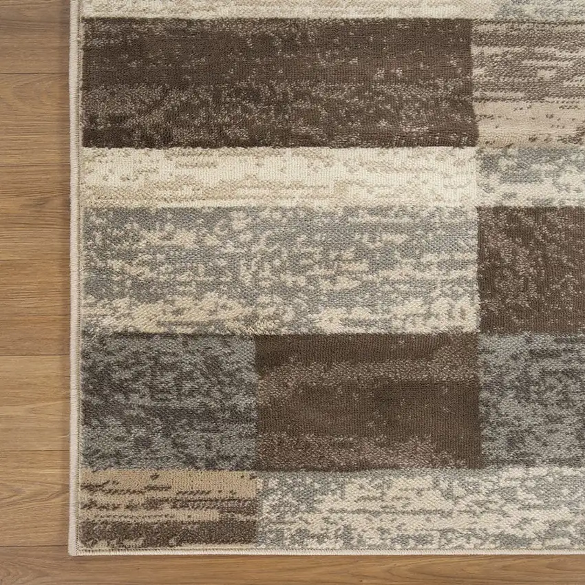 12' Beige Slate Gray And Brown Patchwork Runner Rug Photo 5