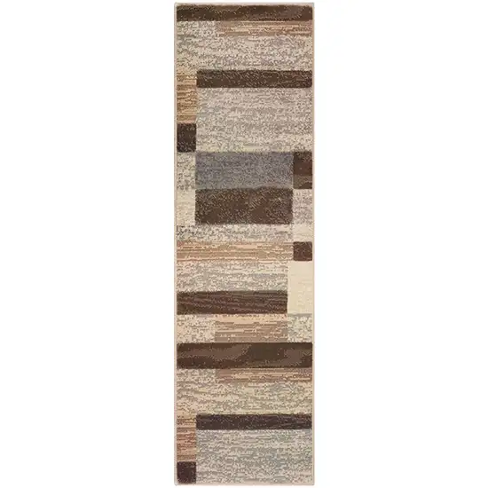 12' Beige Slate Gray And Brown Patchwork Runner Rug Photo 2